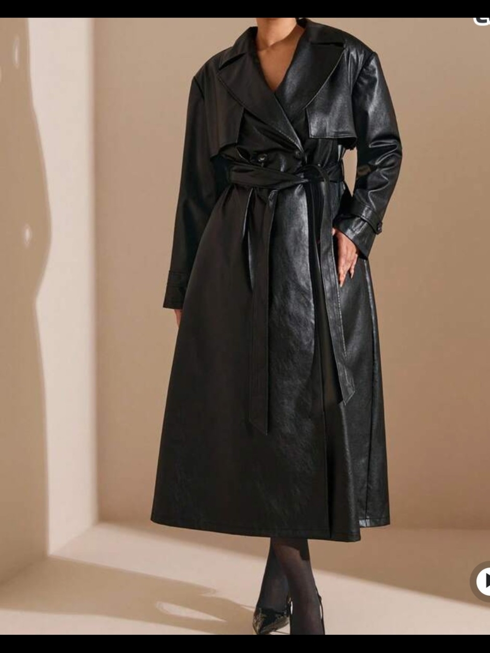 SHEIN Classic Black Long Faux Leather Trench Coat size 3x